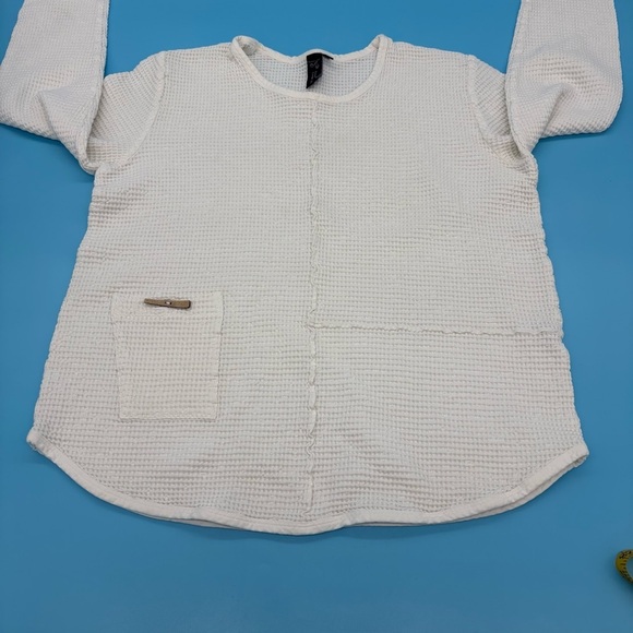 Waffle Knit Honeycomb Oversized White Women’s Long Sleeve Top Size L - Picture 2 of 10